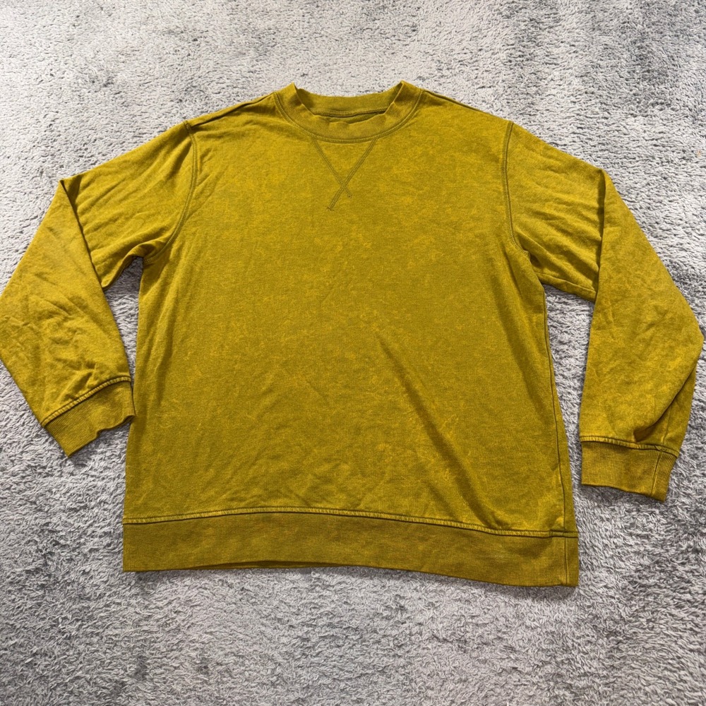Original Use Mens Large L Sweatshirt Mustard Yellow Acid Wash Crew Neck Pullover